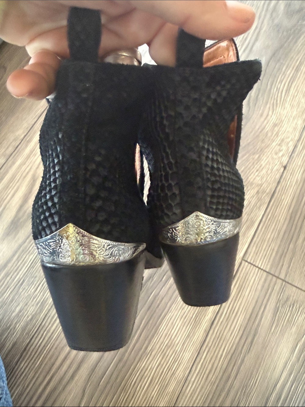 Jeffrey Campbell Western Ankle Boots Snakeskin Embossed Leather Metal Toe Cap - Picture 5 of 9